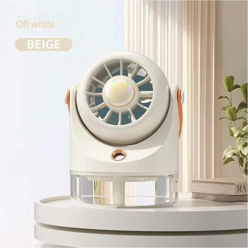 (branco/bege, Usb Tipo C) Mini Ventilador De Mesa Recarregável Com Resfriamento A Água Por Spray, Com Três Velocidades E Conexão Usb Tipo C.
