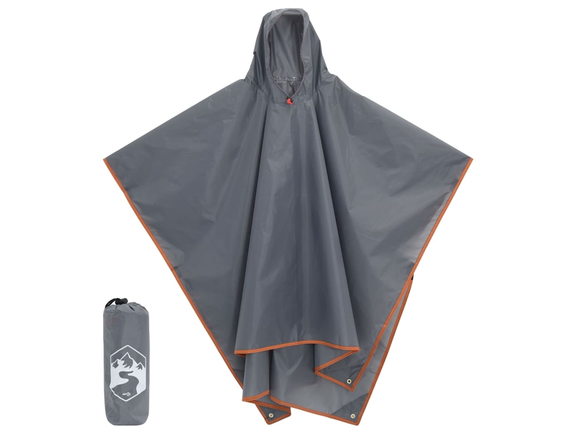 Vidaxl Poncho De Chuva Com Capuz Design 2 Em 1 223x145cm Cinza/laranja