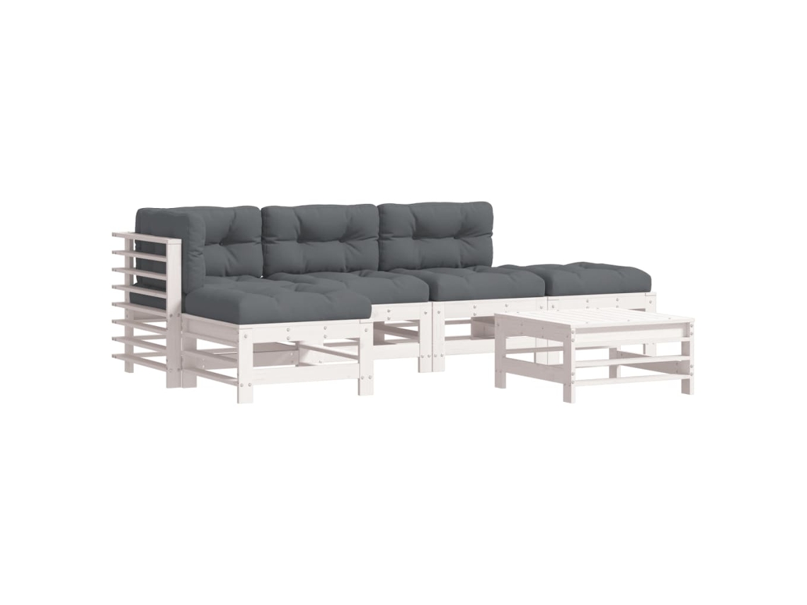 Conjunto de 6 Lounge Garden com Almofadões Madeira Maciça Branco MAISON EXCLUSIVE (6pcs)