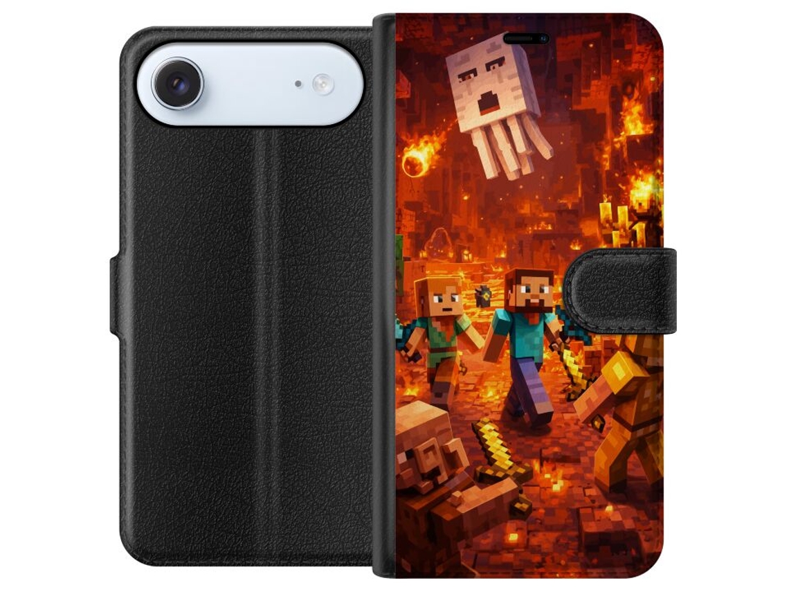 Capa Carteira Compatível Com Apple Iphone Air. Cena De Batalha Do Jogo Block Em Uma Caverna Em Chamas Com Fantasmas Voadores E Monstros Flamejantes.