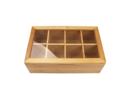 Caixa Organizadora Em Bambu Para Chá, Compartimentos Com Tampa, Organizador Para Saquetas De Café, 29 X 20 X 7 Cm