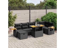 Vidaxl 8 Pcs Conjunto Sofás de Jardim com Almofadões Vime Pe Preto