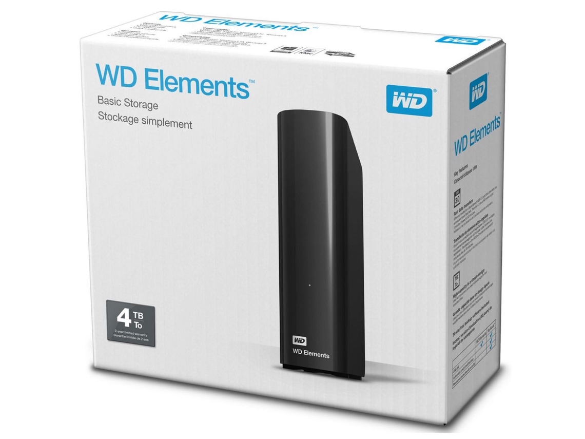 Disco HDD Externo WESTERN DIGITAL Elements (Preto - 4 TB - USB 3.0)