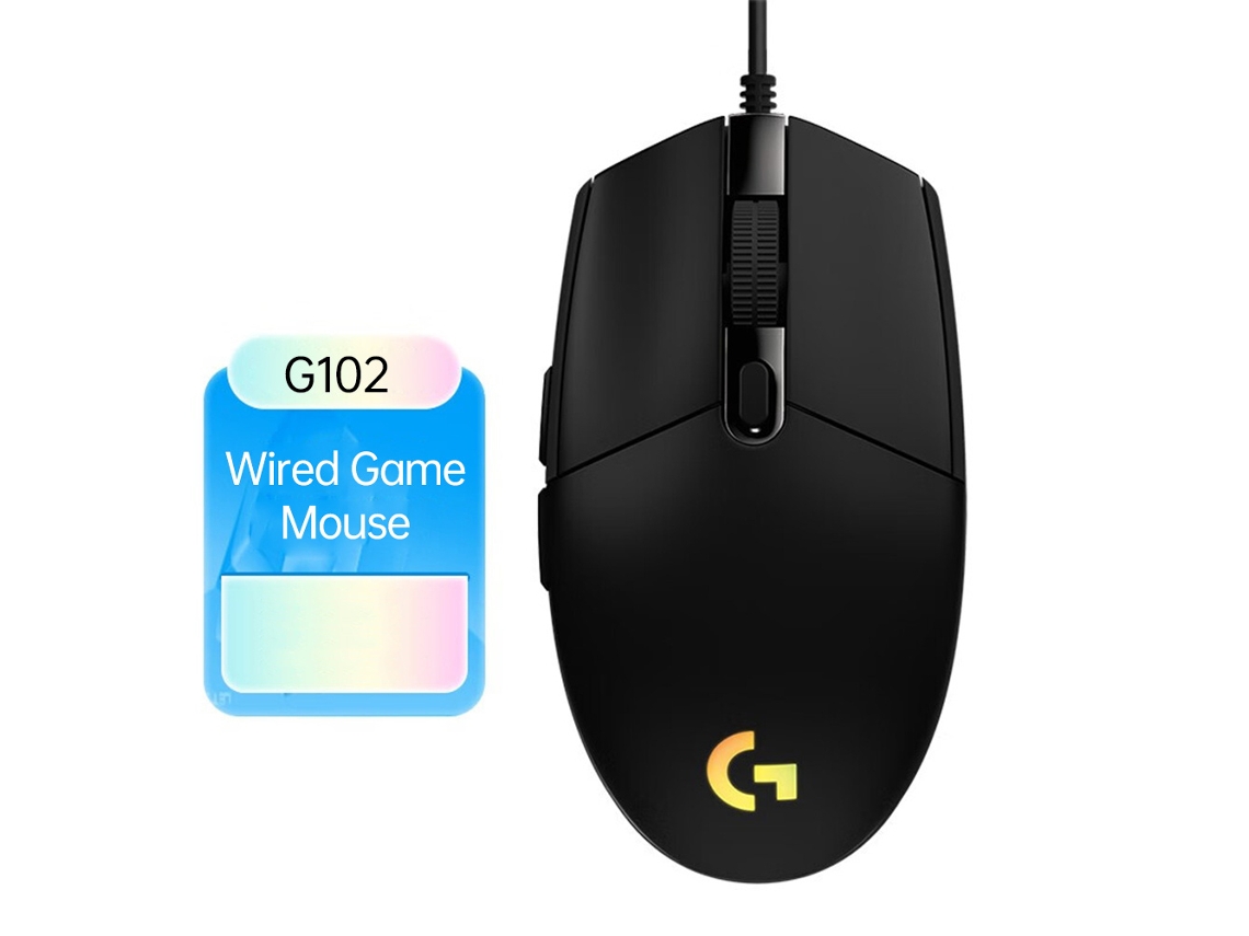 Mouse Gamer Logitech G102 Rgb 8000 Velocidade, Fio, Óptico, Pc/laptop, Preto/branco Luz Dourada
