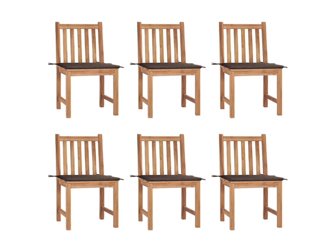 Vidaxl Cadeiras De Jardim 6 Pcs C/ Almofadões Madeira De Teca Maciça