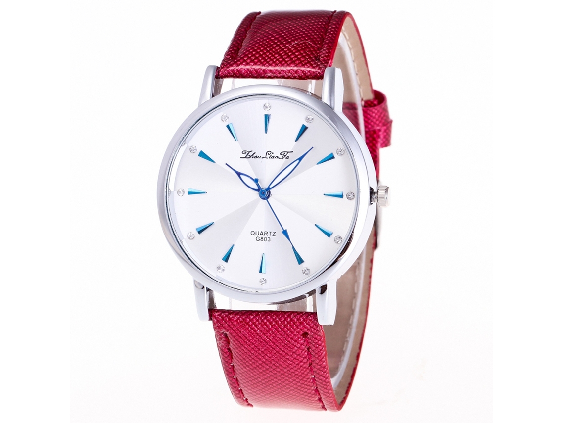 Relógio de Pulso Feminino de Quartzo com Pulseira de Couro Pu Rose Red Zhoulianfa