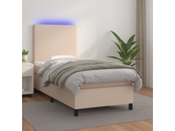Vidaxl Cama Box Spring C/ Colchão/led 90x200cm Couro Artif. Cappuccino