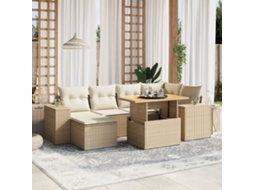 Vidaxl 7 Pcs Conjunto De Sofás P/ Jardim Com Almofadões Vime Pe Bege