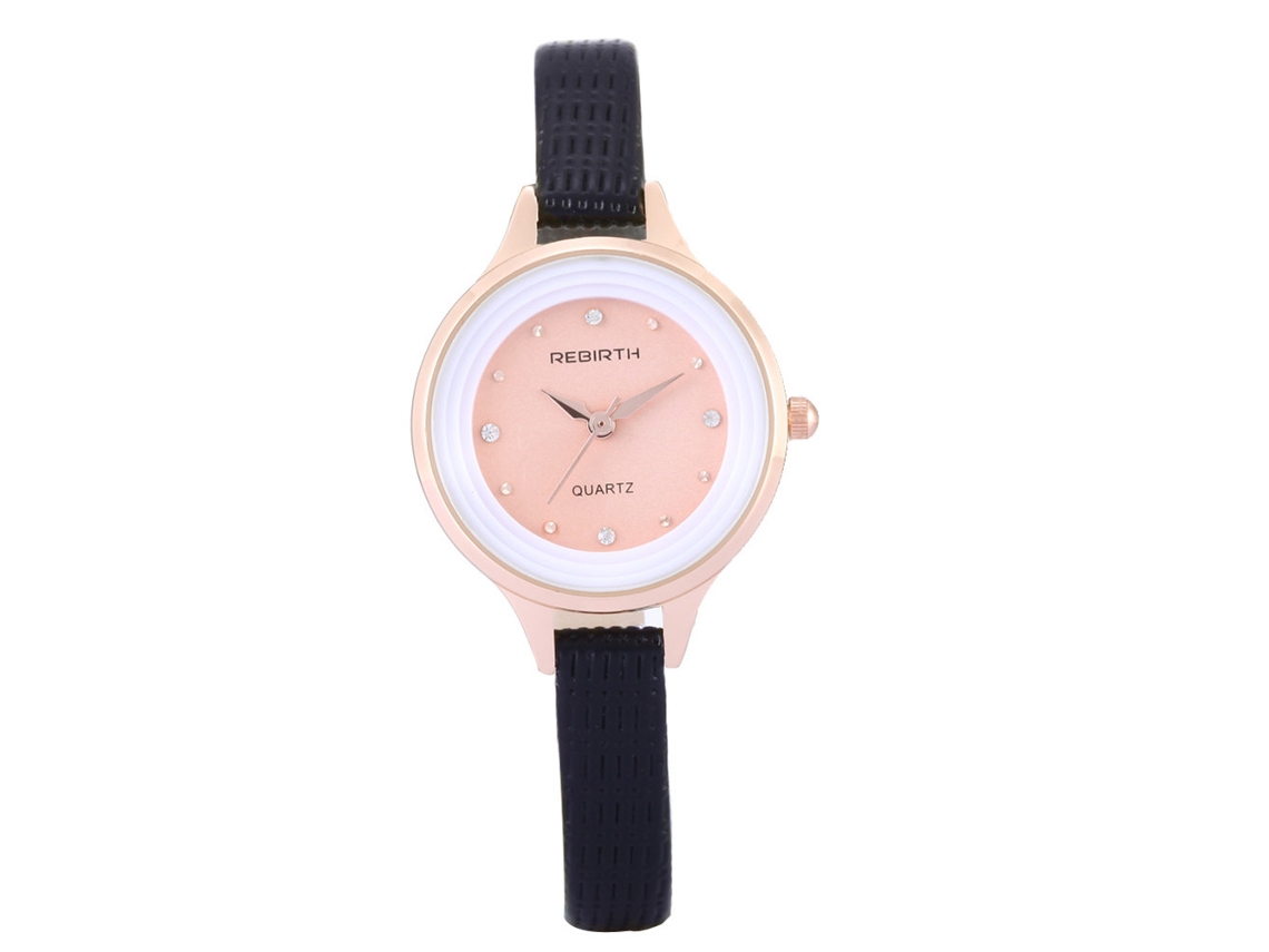 Relógio de Pulso Feminino Rebirth de Moda com Mostrador Redondo Pulseira de Couro Pu Quartzo
