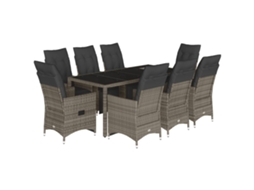 Conjunto de 9 Bistrôs de Jardim com Almofadões Vime Pe Cinzento MAISON EXCLUSIVE