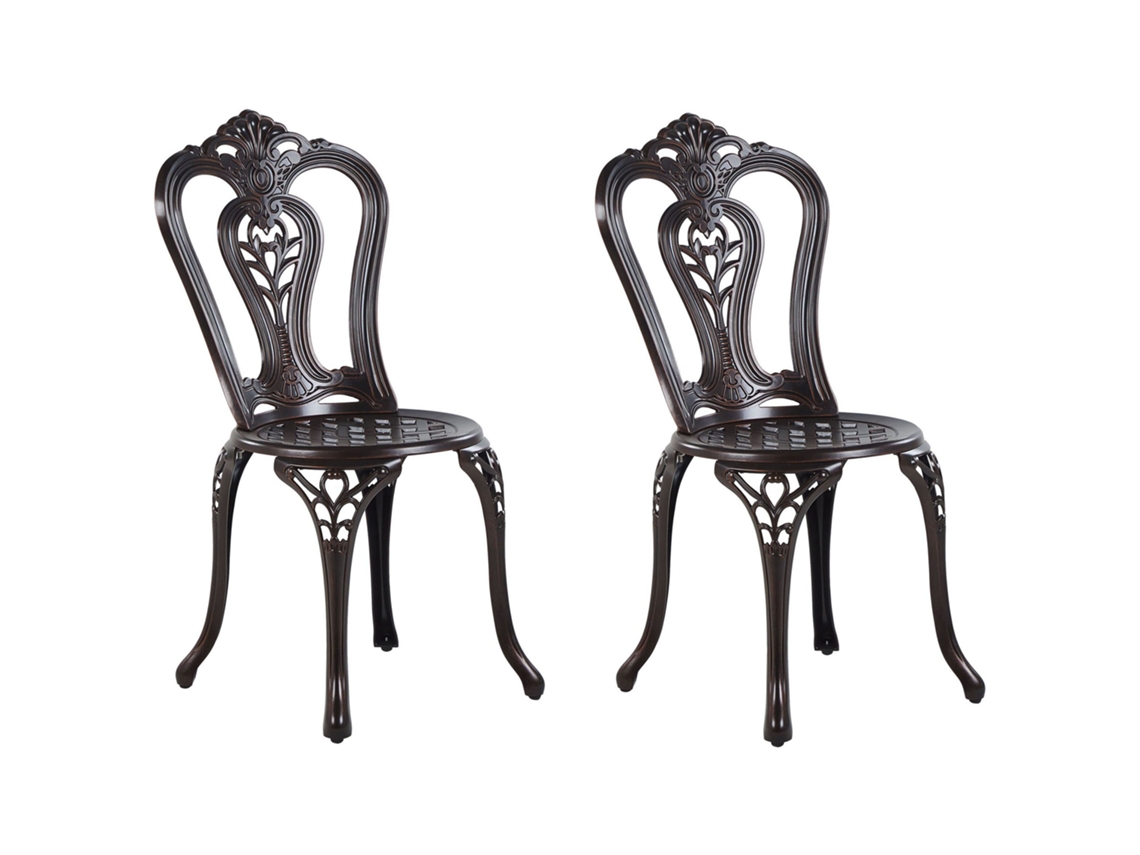 Conjunto De 2 Cadeiras De Jardim Beliani Bovino De Alumínio Castanho Escuro 43x53x90