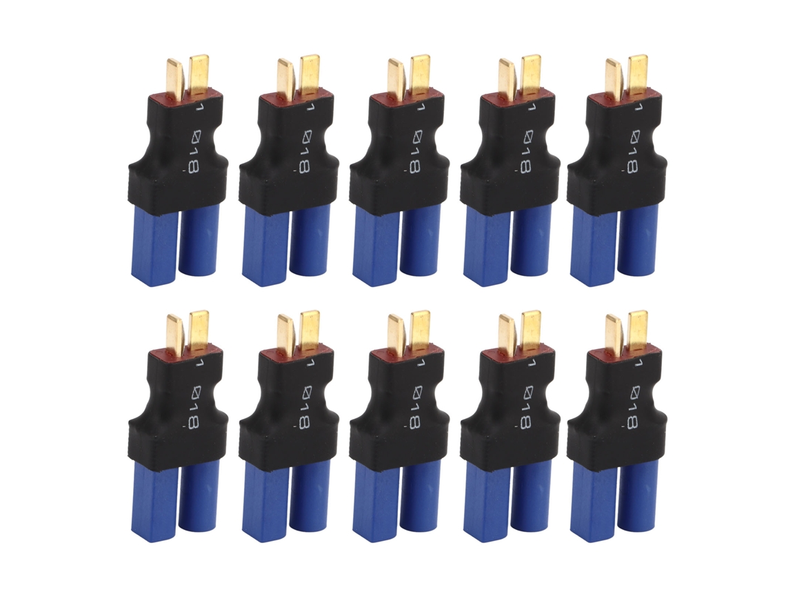 10 Adaptadores EC5 Fêmea para Conector T Macho Azul/Vermelho para Barco RC, Carro e Aeronave (10x20x47mm)