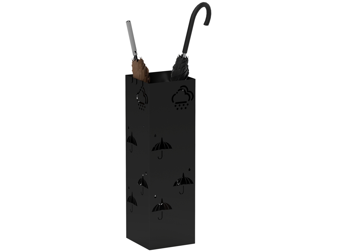 Suporte Metálico para Guarda chuvas. 4 Ganchos. Padrão de Nuvem e Guarda chuva. Bandeja de Gotejamento. Preto Ge