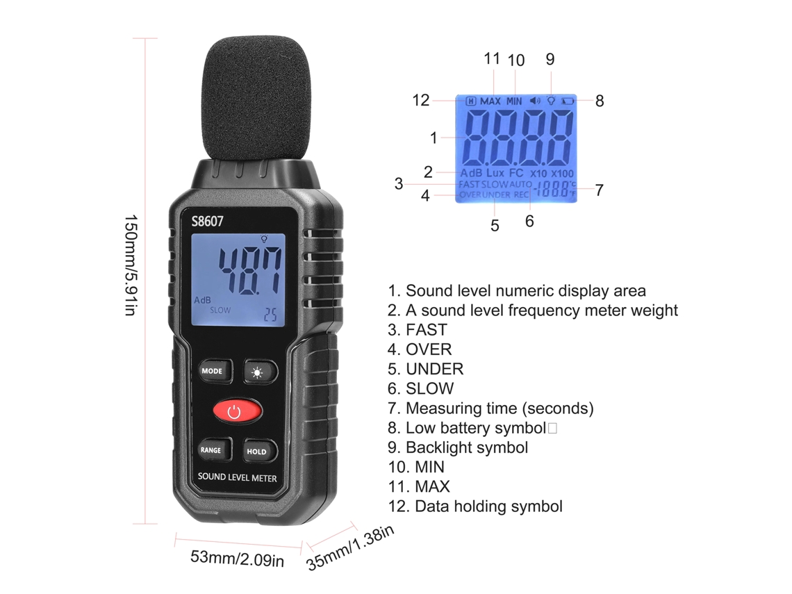 Detector De Ruído A-ponderado Medidor De Nível De Som 30-130db