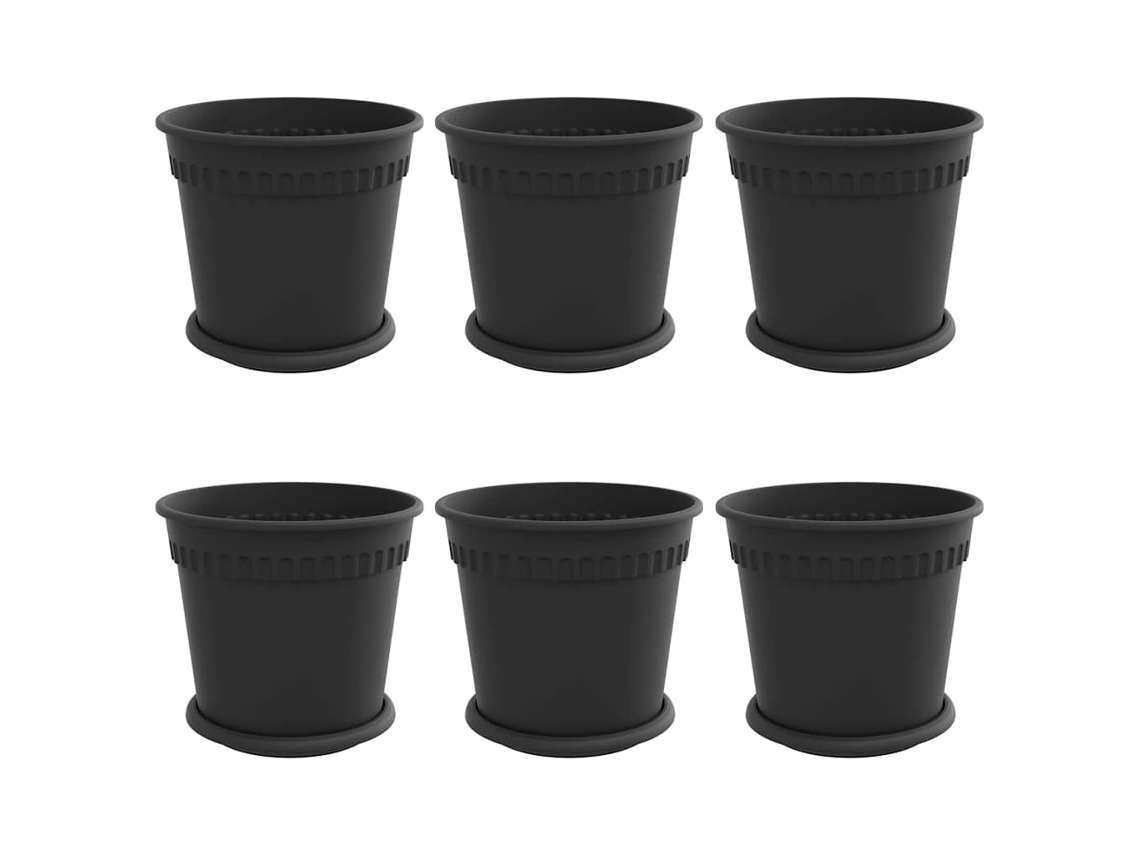 Conjunto 6 Vasos De Plantas Modernos Vidaxl Preto Plástico (ø 19 X 16 Cm)