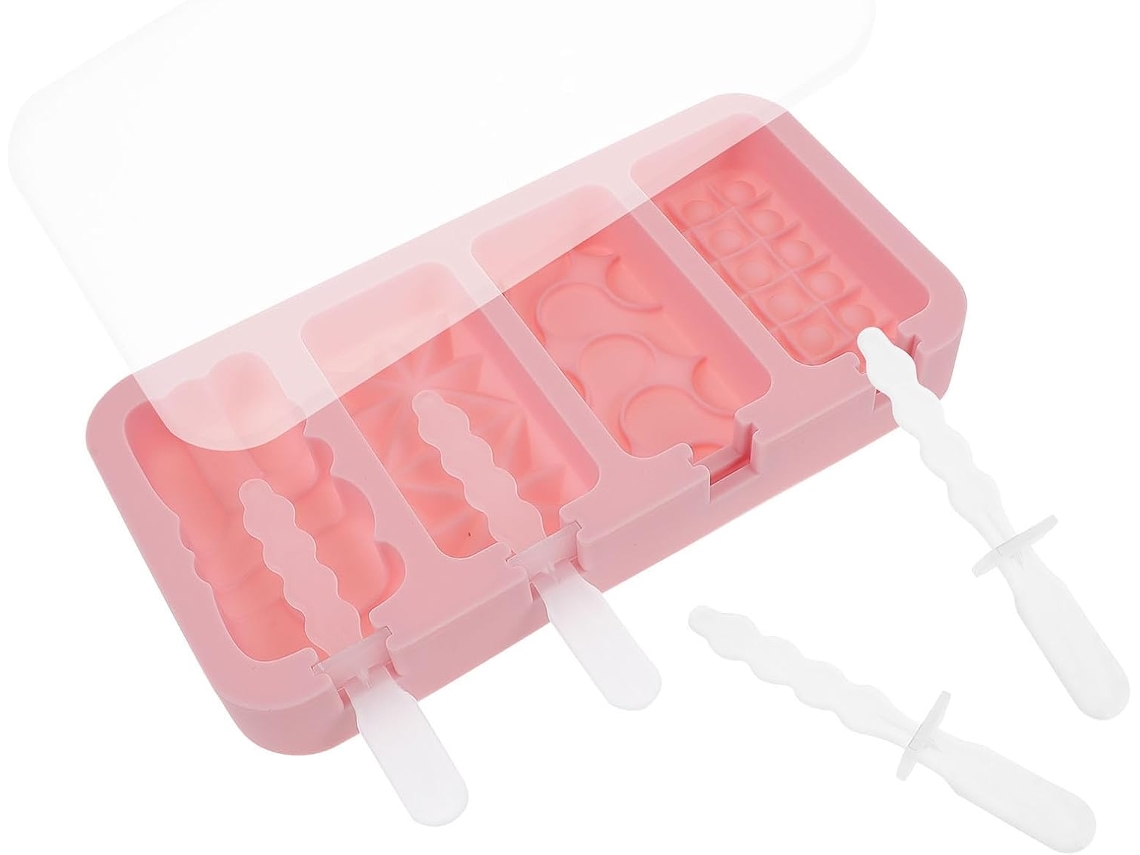 Forma De Silicone Rosa Para Sorvete Com Tampa E Palitos, Segura E Fácil De Usar, Design Criativo E Atraente Para Fazer