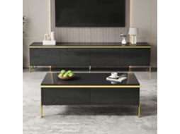 Móvel para TV 190x35x45 cm, 3 Portas, 2 Gavetas, Branco e Preto, Elegante KOMHTOM