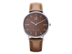 Relógio de Pulso Feminino Simples de Quartzo com Pulseira de Couro Pu Marrom Shengke