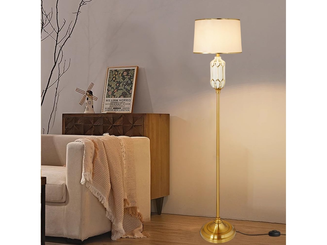 Luminária De Chão Moderna Mengjay Para Sala Estar, Luminária De Chão E27 Para Quarto Com Cúpula Linho, Luminária De Chão