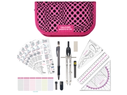 Estojo De Geometria Calcuso Rosa - Inclui Compasso E Esquadro (kit Escolar)