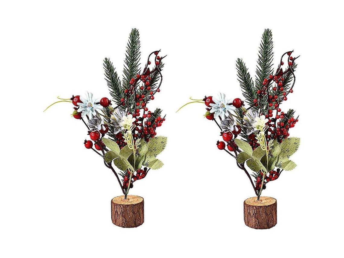 2 Mini Árboles De Navidad Artificiales, 24.9cm, Base De Madera, Decoración Hogar Oficina, Verde A3