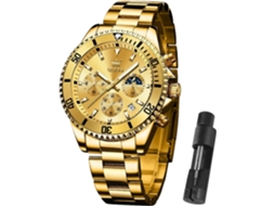 Lurelia Relógio Masculino, Movimento De Quartzo, Aço Inoxidável, Dourado