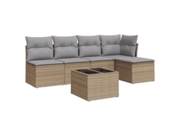 Conjunto de 6 sofás de jardim com almofadões Vime Pe Bege MAISON EXCLUSIVE (80x200 cm)