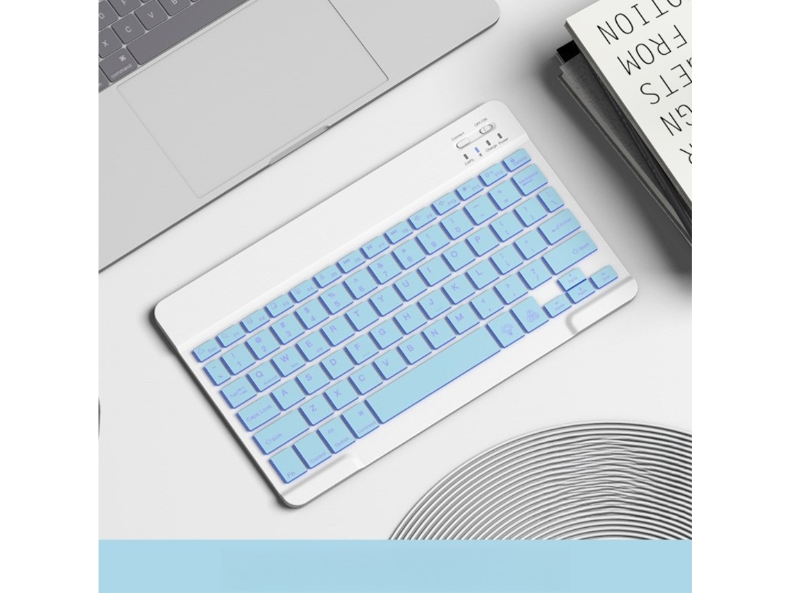 Teclado HEXINYIGJLY Bluetooth 7 Cores Ultra Fino Recarregável, Universal para Ipad/tablet/telefone Azul