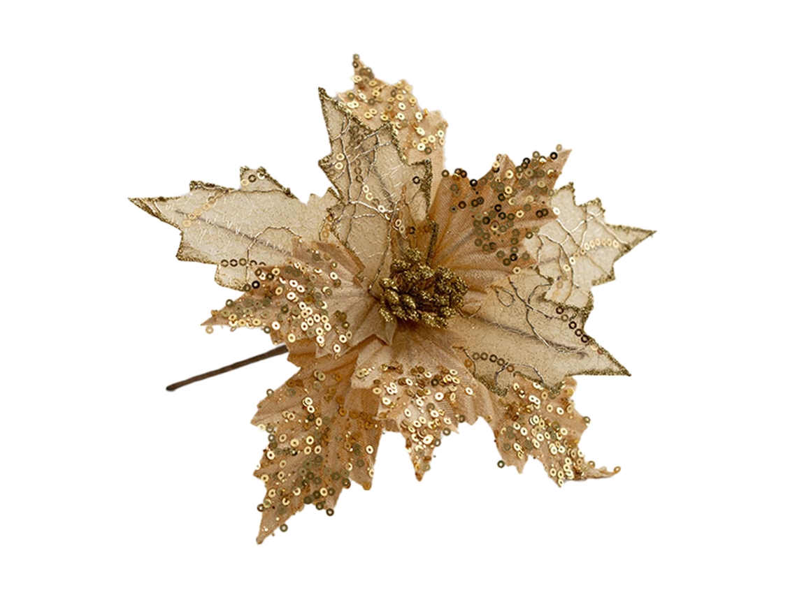 Decoração De Natal Com Flor De Ouro Laxiscreed Para Árvore, Altura 25cm, Diâmetro 2cm