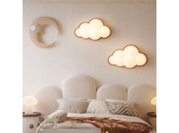 Aplique Led Infantil Nuvem 3d 7w 735 Lm, 27x18 Cm, Policarbonato, Base Metálica Efeito Madeira, Cct 3000k/4000k/6000k