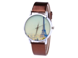 Relógio de quartzo unissex com pulseira de PU Torre Eiffel Zhoulianfa T420-yx (marrom)