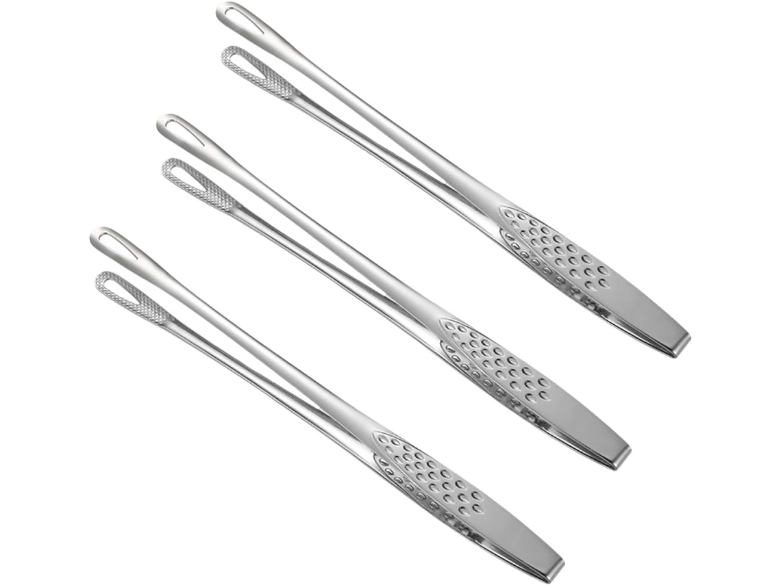 Conjunto De 3 Pinças Multifuncionais Para Alimentos Alipis Em Aço Inoxidável, 24, 4cm, Cabo Ergonômico, Design Vazado