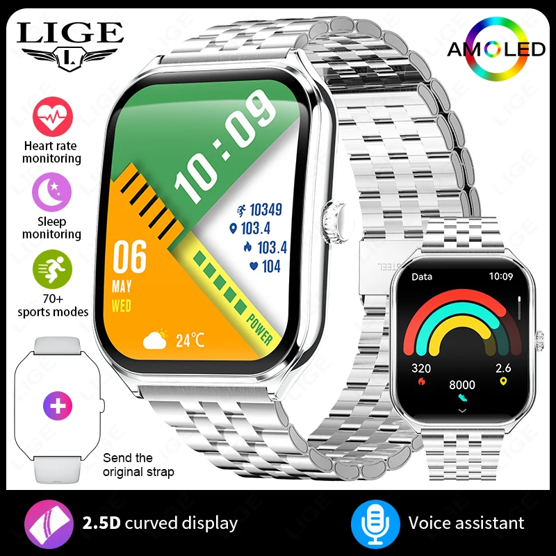 Smartwatch MDUG com tela sempre ativa e lembretes de chamadas, compatível com Android e iOS