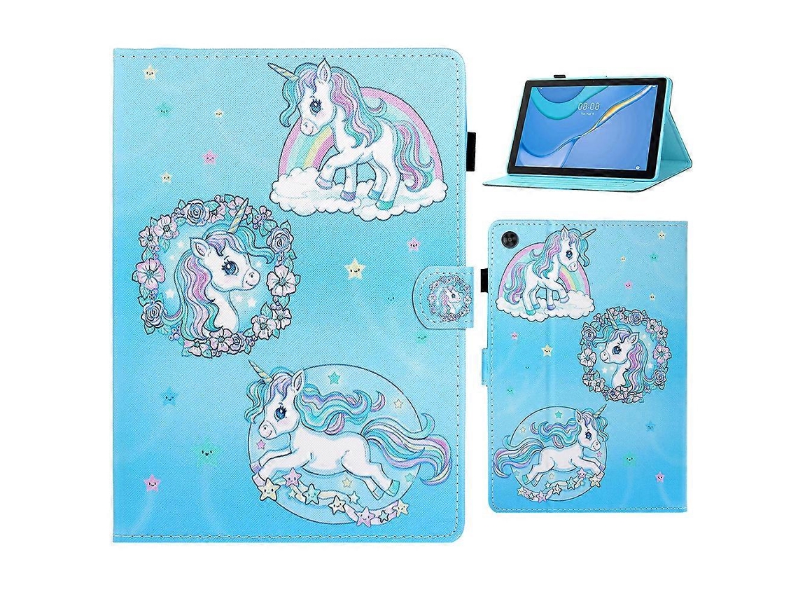 Capa para Samsung Galaxy Tab A9, capa tipo carteira em couro sintético com costura acolchoada e compartimentos para cartões, com estampa de cavalo Hengrongshen