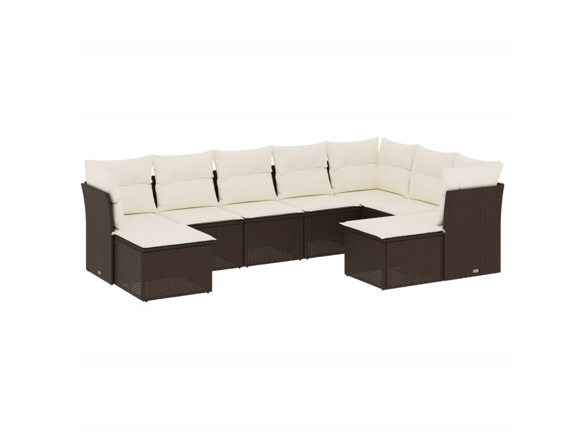 Conjunto de 9 Sofás para Jardim com Almofadões Vime Pe Castanho MAISON EXCLUSIVE