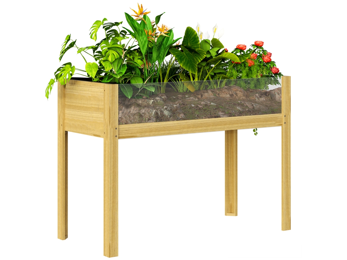Canteiro Elevado de Madeira com Placas de Acrílico, 118l, Furos de Drenagem, 110x50x80 Cm