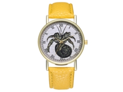 Relógio feminino de quartzo com pulseira de couro PU, mostrador redondo grande, moderno (amarelo)