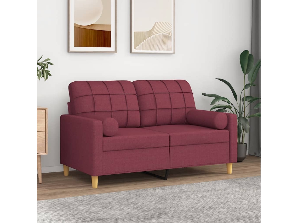 Vidaxl Sofá 2 Lug. + Almofadas Decorativas 120cm Tecido Vermelho Tinto
