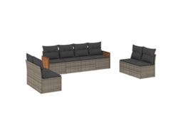 Conjunto de 8 Sofás de Jardim com Almofadões Vime Pe Cinzento MAISON EXCLUSIVE (8 pcs)