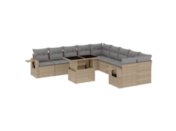 Conjunto de 11 Sofás de Jardim com Almofadões Vime Pe Bege MAISON EXCLUSIVE
