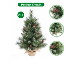 Árvore de Natal Mini Artificial de Mesa 2ft com Luzes LED e Pinhas com S/MARCA