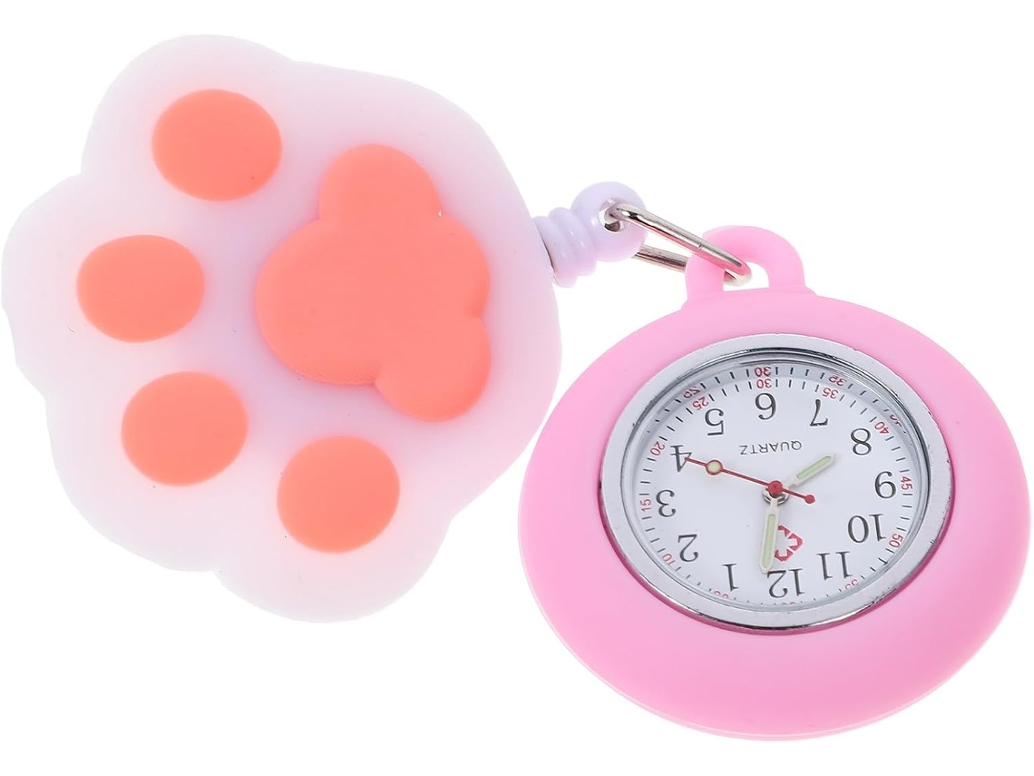 Relógio De Enfermeira Rosa Com Clipe E Pata De Gato De Silicone