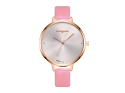 Relógio de Pulso Feminino com Pulseira de Couro Pu Estilo Moderno e Esportivo Rosa
