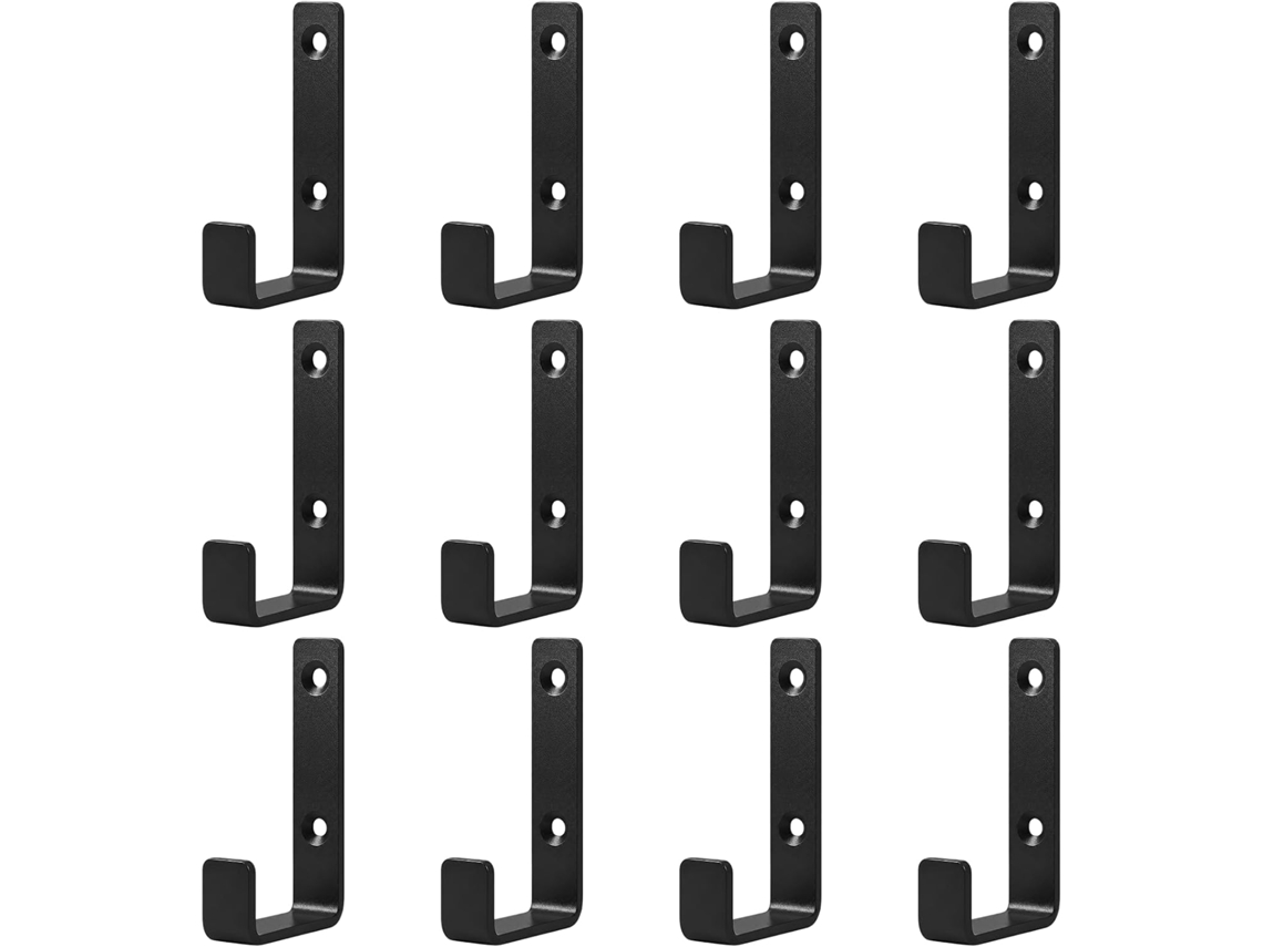 Conjunto De 12 Ganchos Parede Em Aço Inoxidável Preto Fosco, Com 8,1