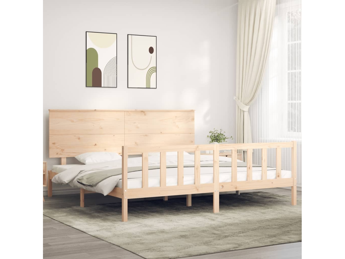 Cama Sem Colchão 200x200 Cm Madeira De Pinho Maciça