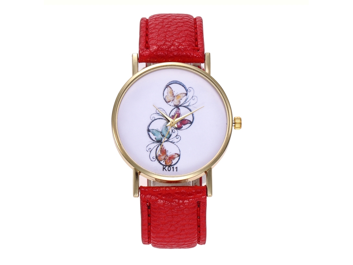 Relógio de quartzo unissex Zhoulianfa com pulseira de couro PU (vermelho)