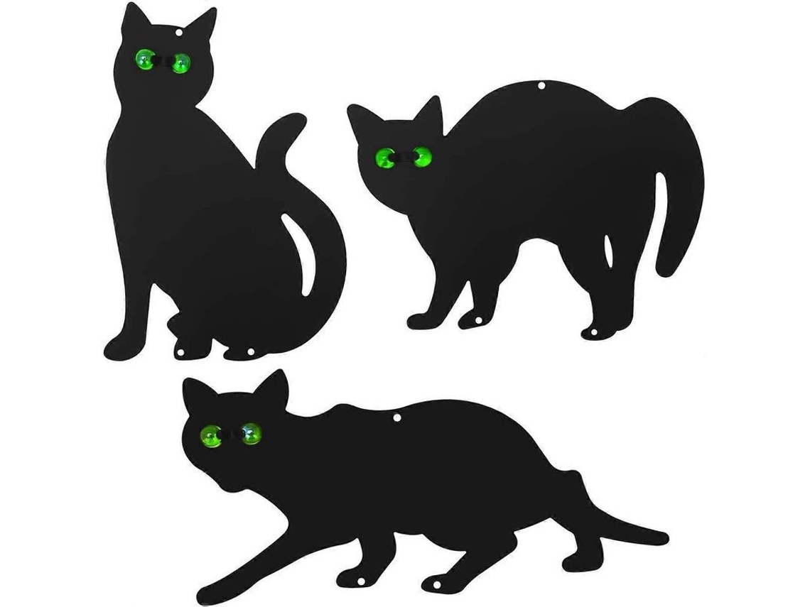 3 Peças Deterrentes Gato Preto Jardim Silhuetas De Ferro Com Olhos De Mármore