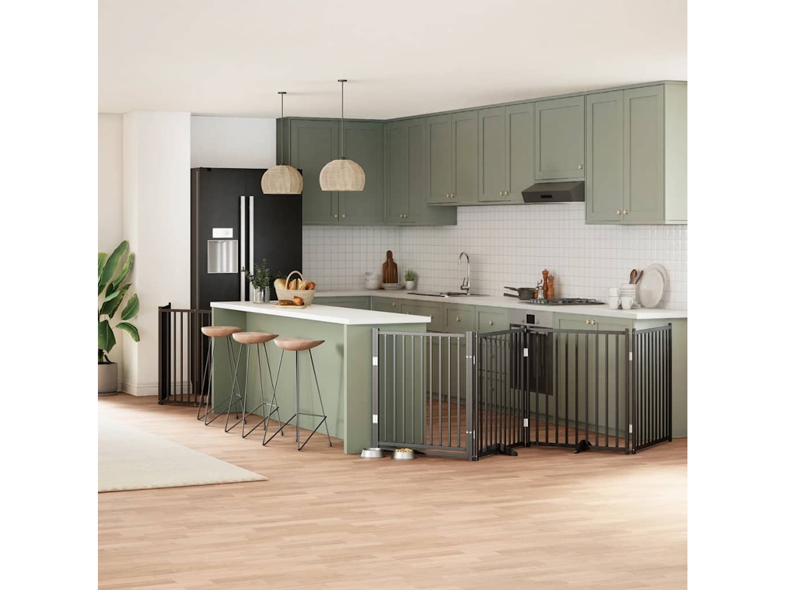 Vidaxl Portão P/ Cães Com Porta Dobrável 6 Painéis 480 Cm Álamo Preto