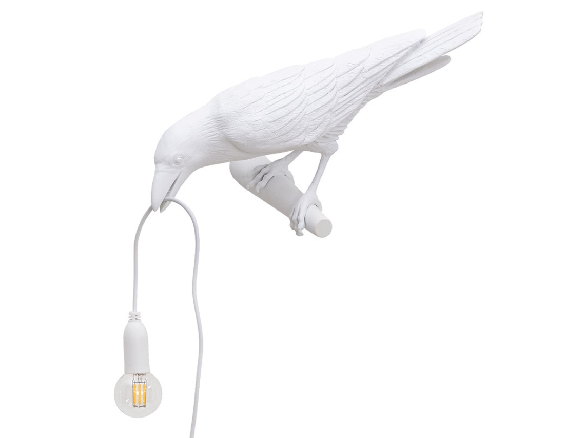 BRILVIBERA Aplique Moderno Italiano Seletti Bird, Iluminação em Resina Preta e Branca