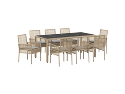 Conjunto 9 Conjunto De Jantar Para Jardim Vidaxl Bege Vime Pe (190 X 90 X 75 Cm)